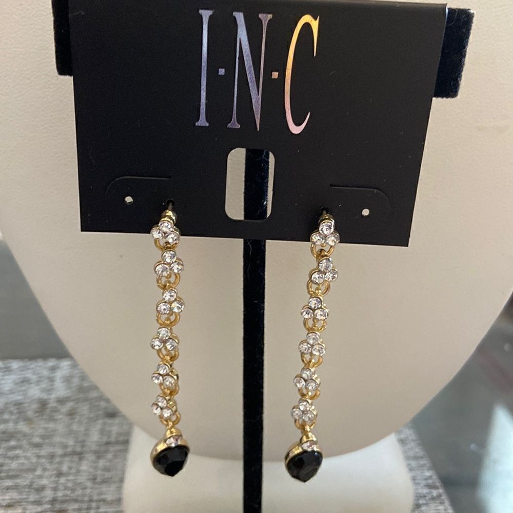 I.N.C earrings nickel free rhinestone and black stone drop format
